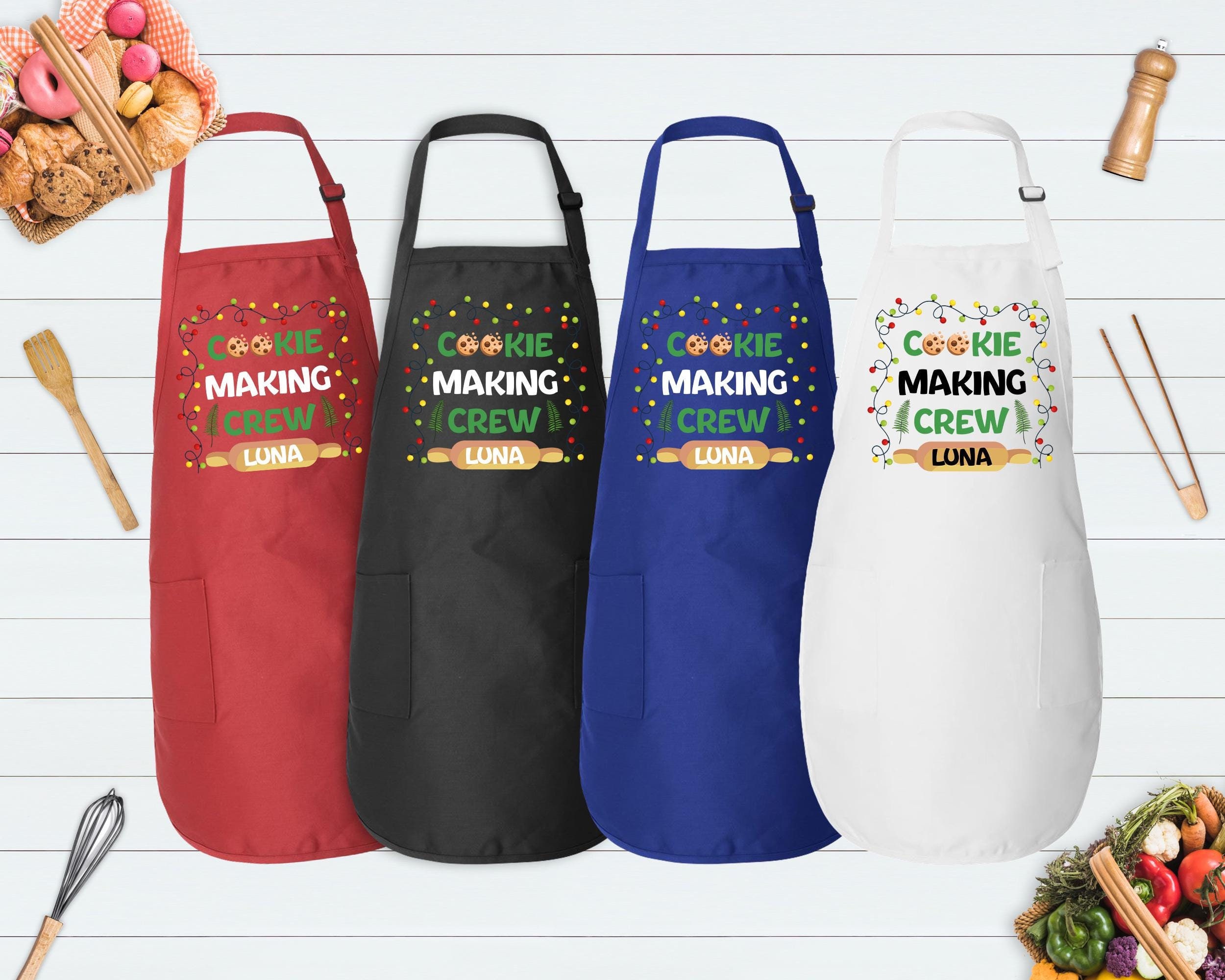 Personalized Cookie Making Crew Apron, Christmas Apron, Christmas Baking Apron, Custom Name Apron, Cookie Apron, Christmas Family Apron Gift