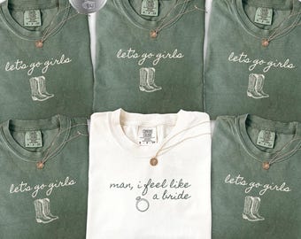 Camisetas Comfort Colors® para despedida de soltera en el oeste de Nashville, camiseta Last Rodeo Country para despedida de soltera, camisetas personalizadas Let's Go Girls para despedida de soltera.