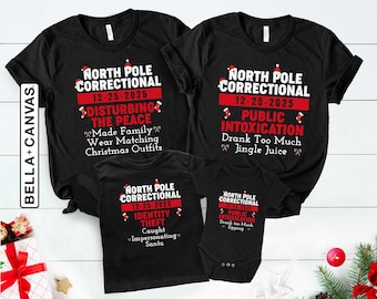 Matching Family Christmas Pajamas Shirts, North Pole Correctional, Funny Group Christmas Tshirts, Holiday Tshirts, Xmas Festive Mom Dad Kids