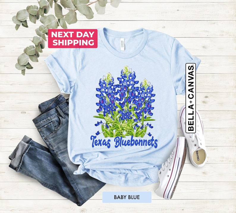 Texas Bluebonnets T-shirt, Colorful Texas Tshirt, Texas Bluebonnets Tee, Gift For Her, Texas Lover Gifts, Flower Tshirt, Botanical Gifts image 1