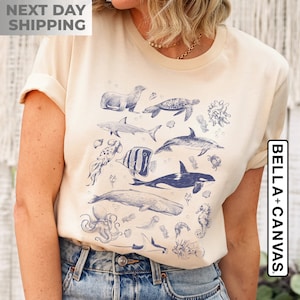 Vintage 90s Tattoo Sea Animal Tshirt, Retro Ocean Nature Shirt, Sealife, Ocean, Beach Shirt, Summer Shirt, Dolphin Shirt, Unisex Adult Tee