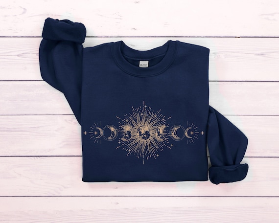 Celestial Sweatshirt, Moon Phase Hoodie, Boho Mystical Moon And Sun Hoodie, Aesthetic Outfit, Spiritual Moon Women Clothing Gifts