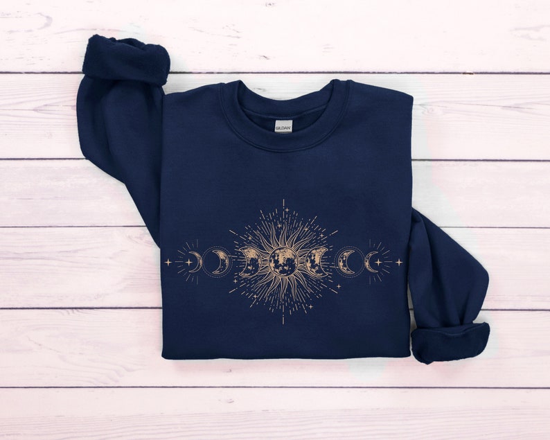 Celestial Sweatshirt, Moon Phase Hoodie, Boho Mystical Moon And Sun Hoodie, Aesthetic Astronomy Outfit, Spiritual Moon Women Clothing Gifts