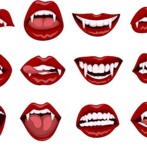 Vampire Lips and Mouth Clipart Sublimation PNG Digital Download Bundle - Printable