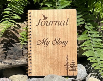 Custom Name Cherry Wood Notebook | Personalized Engraved Journal | Spiral Bound | Lined Pages | 5”x7” Personal Diary | Unique Gifts