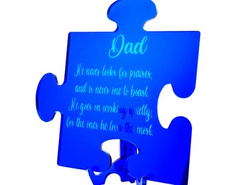 Dad Inspirational Puzzle Piece Sign with Easel | Father's Day | Walnut Wood | Mirrored Acrylic | Laser Engraved | Puzzle Plaque | Dad Gift