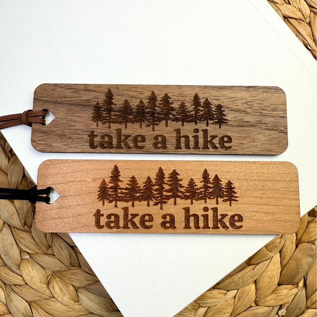 Take a Hike Wooden Bookmark, Engraved Forest Trees, Personalized Name ...