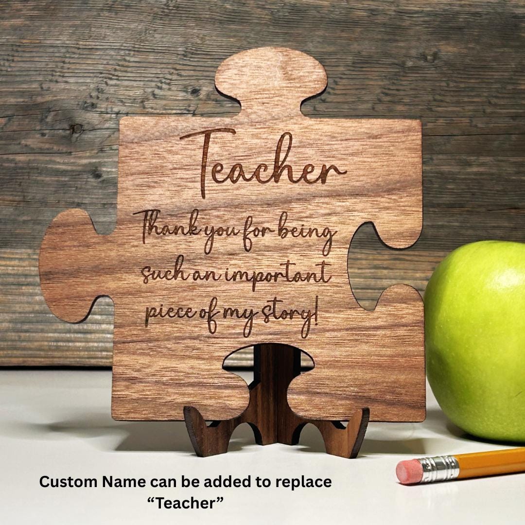 Custom Name Teacher Appreciation Puzzle Piece Sign With Easel, Walnut ...