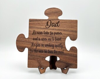 Dad Inspirational Puzzle Piece Sign with Easel | Father's Day | Walnut Wood | Mirrored Acrylic | Laser Engraved | Puzzle Plaque | Dad Gift