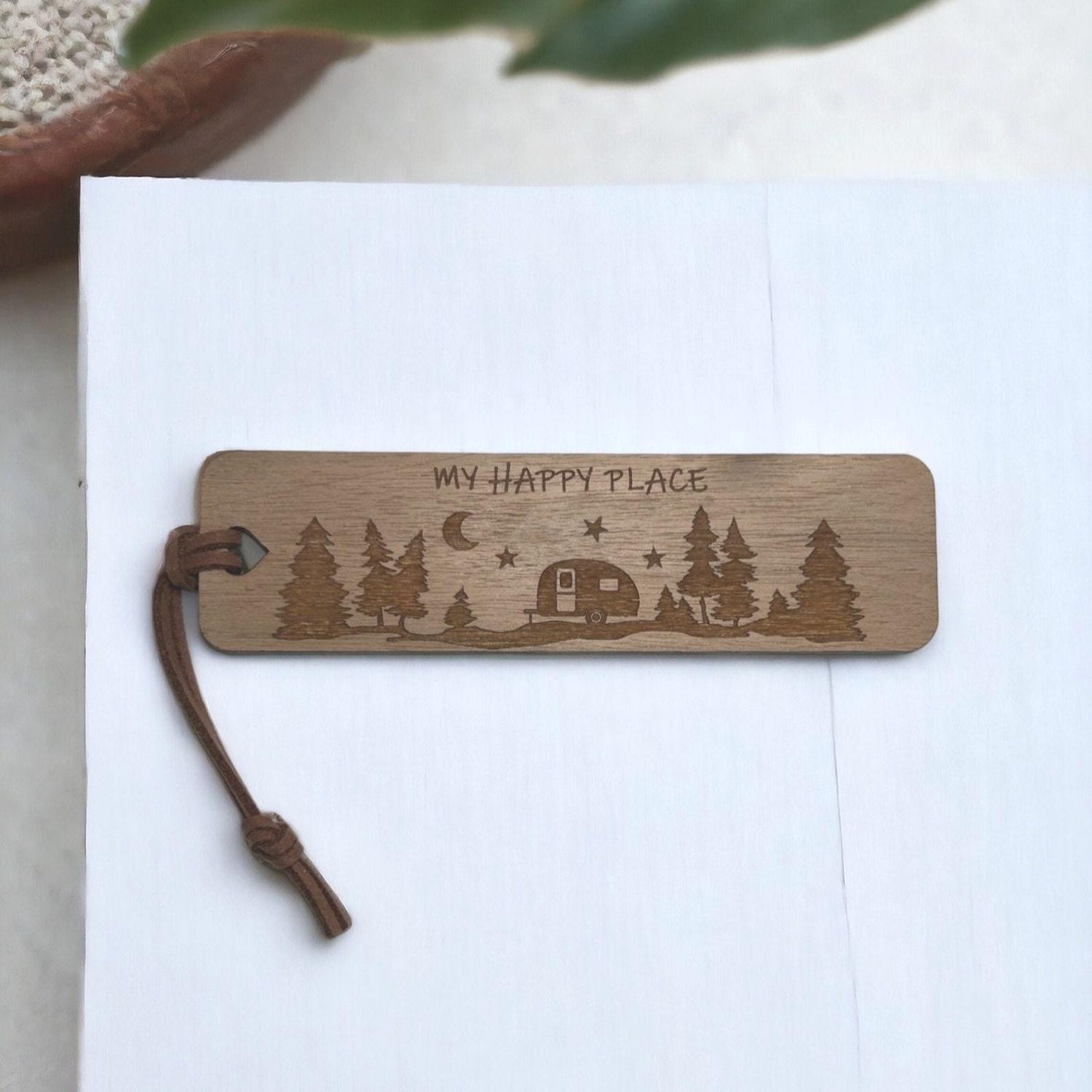 My Happy Place Camper Wooden Bookmark, Personalized Book Lover Gift ...