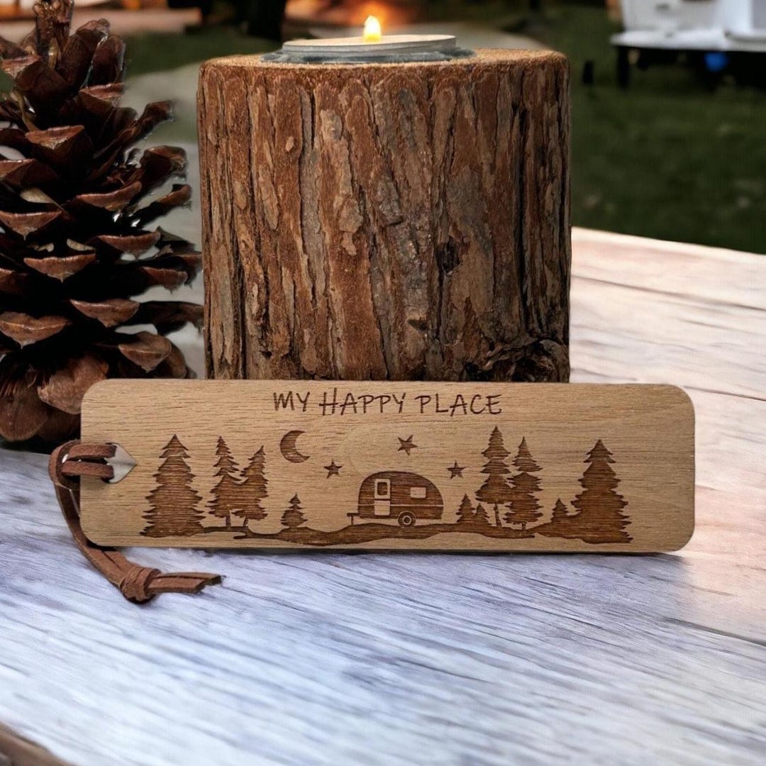 My Happy Place Camper Wooden Bookmark, Personalized Book Lover Gift ...