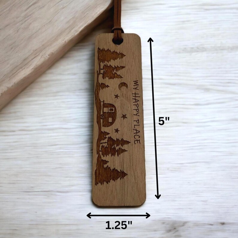 My Happy Place Camper Wooden Bookmark, Personalized Book Lover Gift ...