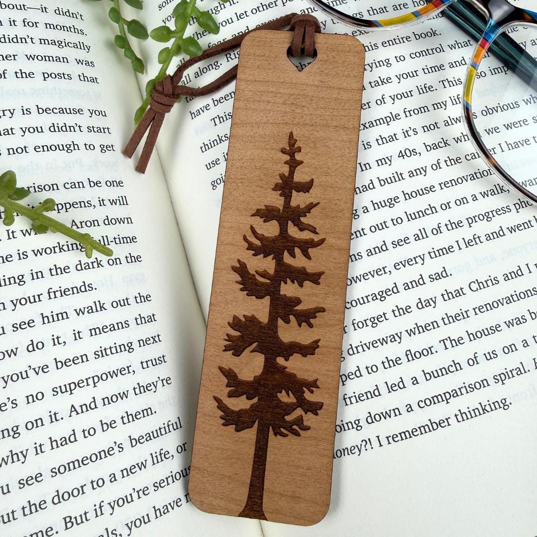 Personalized Wooden Bookmark, Pine Tree Engraved Cherry Wood, Custom ...