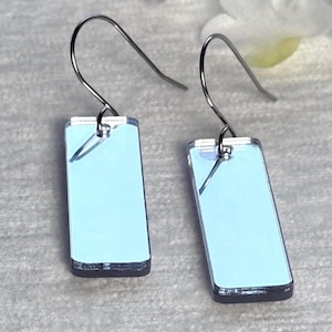 Mirror Acrylic Earrings, Shimmers & Reflects, Lightweight Dangles, Double-Side Silver Mirror Rectangle Earrings, Laser Cut, Stainless Steel