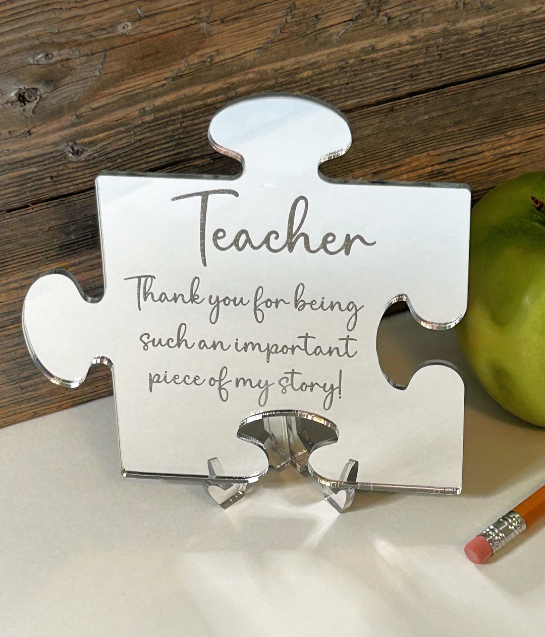 Teacher Appreciation Puzzle Piece Sign With Easel | Walnut Wood ...
