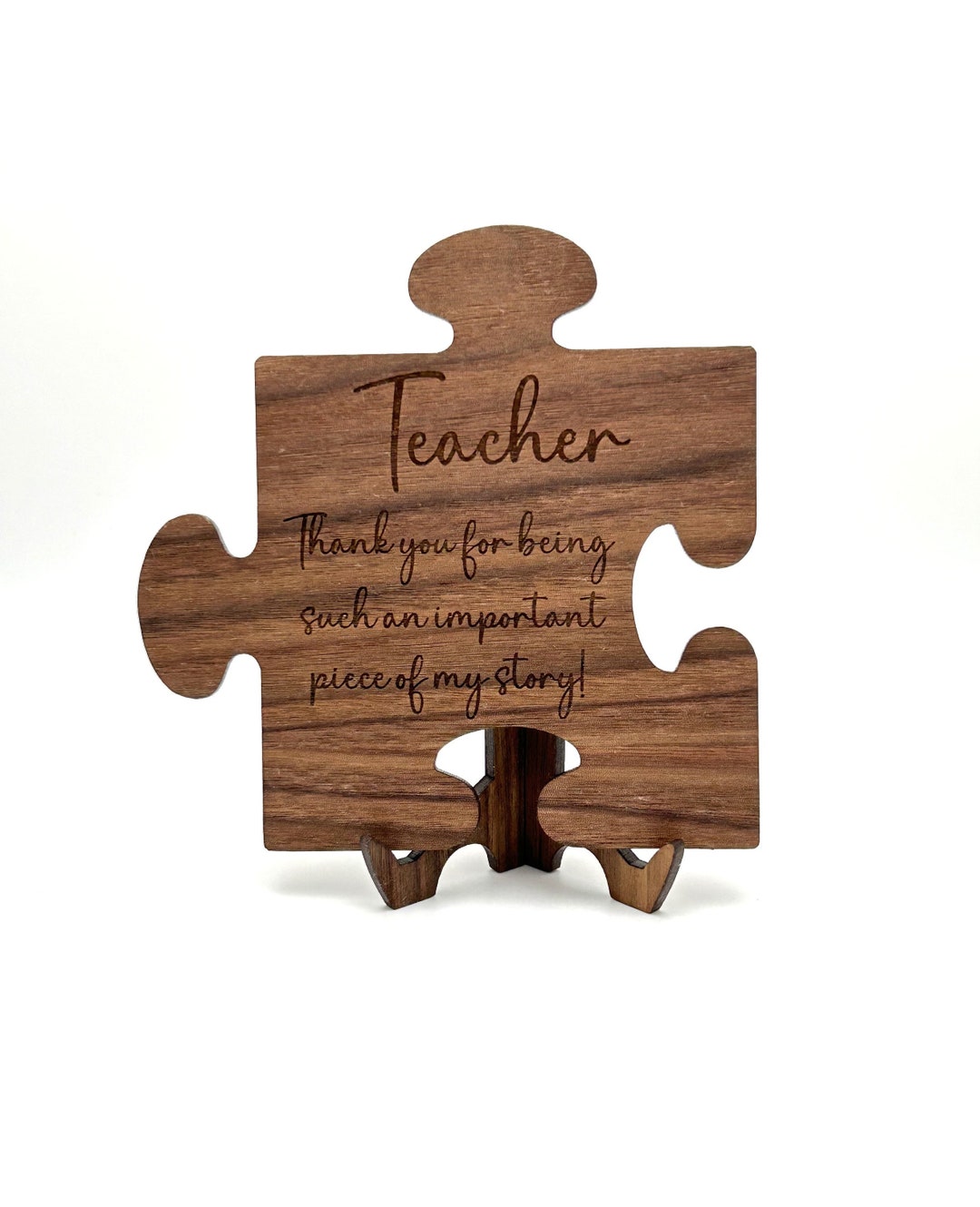 Custom Name Teacher Appreciation Puzzle Piece Sign With Easel, Walnut ...
