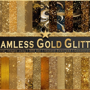 30 Gold Glitter Digital Papers | Gold Glitter Textures |  12&quot; 300 dpi Commercial Use | Sparkle Seamless Gold Texture  | Golden Background