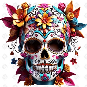 Archivo PNG de calavera de azúcar colorida - Día de Los Muertos - Descarga digital para Cricut,Silueta y Sublimación - Fondo transparente