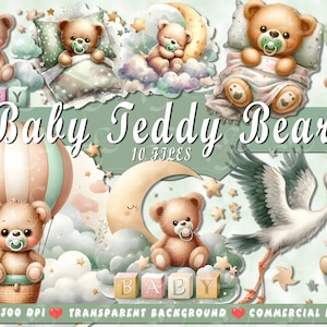 Miś 10 Clipart dla dzieci, Miś PNG, Akwarela Niedźwiedź PNG Bundle, Miś Clipart, Miś Baby Shower Clipart, Miś Clipart
