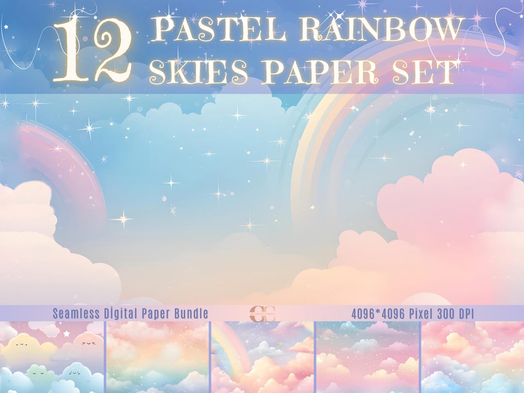 Watercolor Pastel Rainbow Skies Paper: 12 Seamless Digital Backgrounds ...