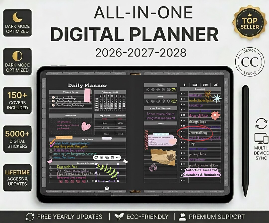 Dark Mode All-in-one Digital Planner 2026-2028 | Daily & Weekly ...
