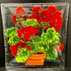 Peggy Karr Glass | Geraniums Deep Square Plate