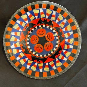 Halloween Peggy Karr Glass | Haunted House Plate | Trick or Treat Bowl