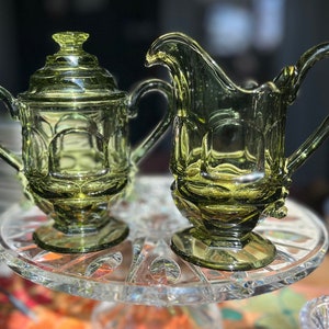 Argus Green Fostoria Sugar Bowl and Cream Set