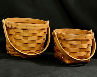 Vintage Handled Longaberger Baskets | Small Fruit | Round with Square Bottom