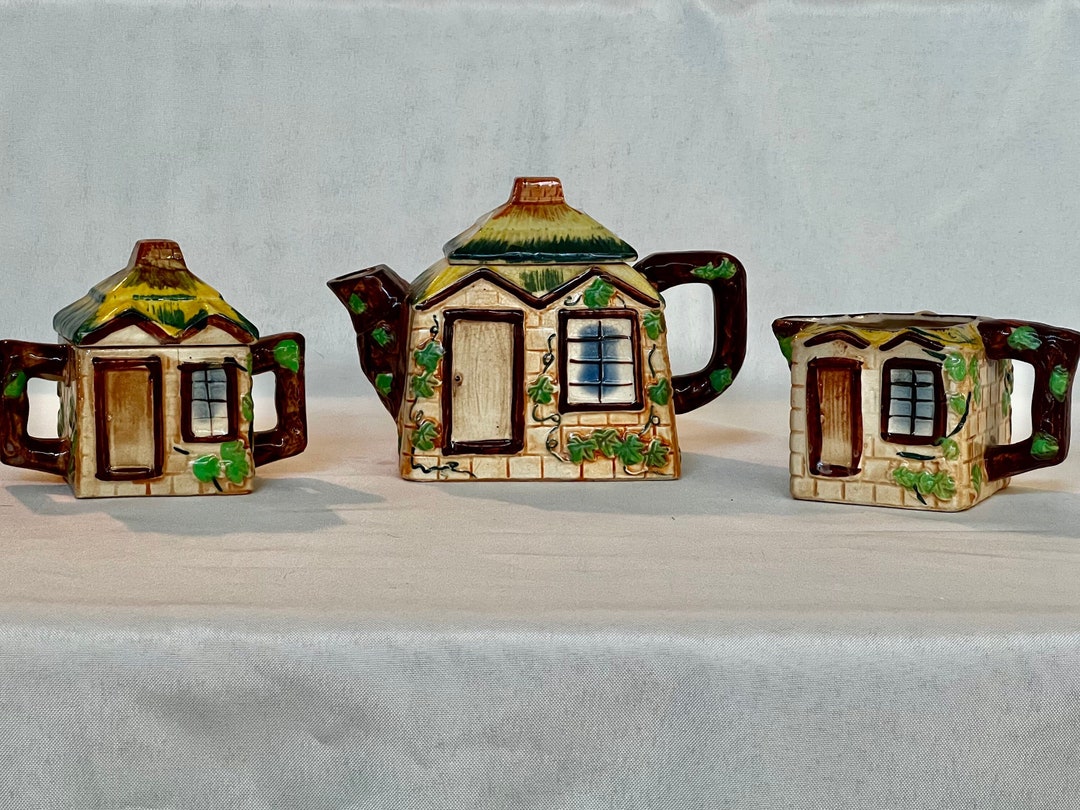 Vintage Cottage Tea Set Teapot, Sugar and Cream Etsy
