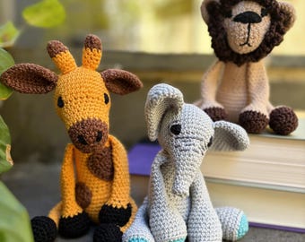 3-Pattern Bundle Crochet Safari Amigurumi, Cuddly Stuffed Animal Fun!