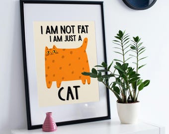 Funny Fat Cat Art Print: Playful Tabby Poster (Digital Download)