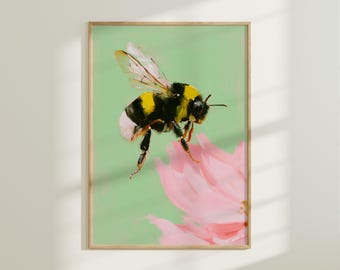 Bee Lover Gift | Honeybee Floral Print | Colorful Maximalist Insect Wall Art (Digital Download)