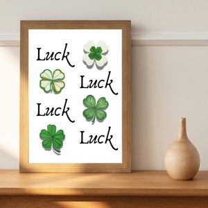 Luck Wall Art - Four Leaf Clover Print - Shamrock Digital Download - St. Patrick's Day Decor - Positivity Symbols