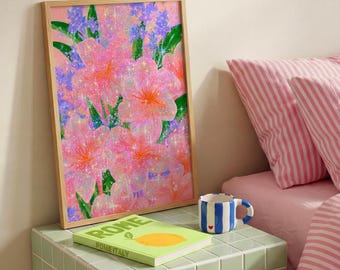 Pink Floral Wall Art: Sparkly Maximalist Flower Print (Digital Download)