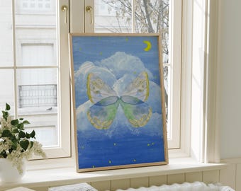 Dreamy Cloud Butterfly Print | Pastel Sky Nursery Art (Digital Download)