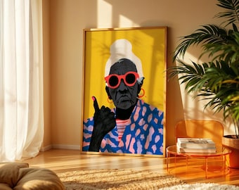 Bold Grandma Portrait | Thumbs Up Wall Art | Colorful Maximalist Print (Digital Download)