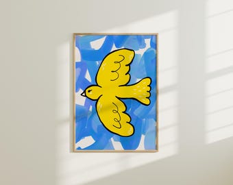 Flying Dreams Print | Yellow Bird Poster | Minimalist Abstract Wall Art (Digital Download)