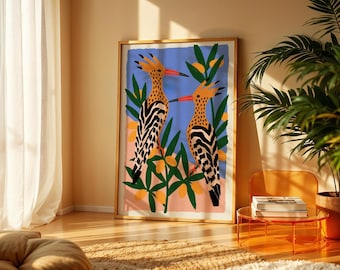 Hoopoe Bird Print | Mediterranean Boho Folk Art | Maximalist Wall Decor (Digital Download)