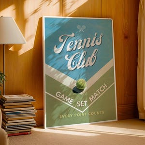 Tennis Club Poster | Minimal Sports Wall Art | Game Set Match Print | Vintage Tennis Decor for Athletes & Sports Lovers | Digital Download