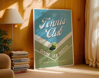 Vintage Tennis Club Poster: Minimalist Sports Art Print (Digital Download
