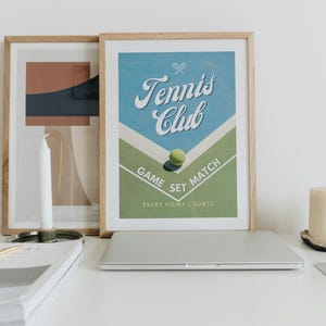 Tennis Club Poster | Minimal Sports Wall Art | Game Set Match Print | Vintage Tennis Decor for Athletes & Sports Lovers | Digital Download