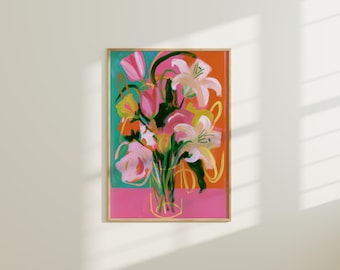 Abstract Floral Art Digital Download, Vibrant Bouquet Wall Decor in Multiple Sizes
