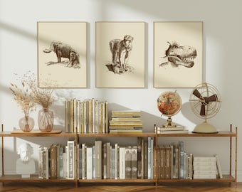 Vintage Natural History Wall Art Set | Prehistoric Animals Prints | Scientific Illustrations (Digital Download)
