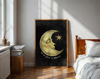 Crescent Moon Art Print | Celestial Night Sky Decor (Digital Download)