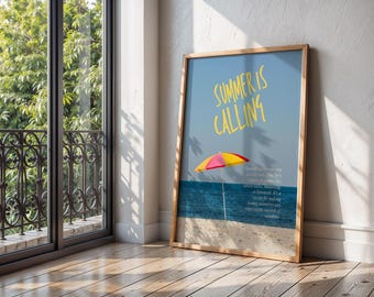 Summer Beach Poster: Retro Coastal Wall Art (Digital Download)