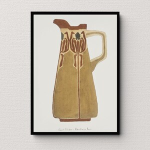 May include: A brown and green ceramic pitcher with a floral design. The pitcher has a wide base and a narrow neck. The text "Clare Bicker - Christmas Rose" is printed below the pitcher.