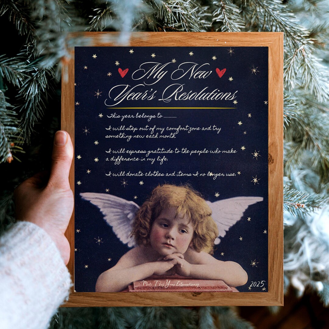 Personalized New Year Resolutions Poster: Celestial Angel Art (digital ...