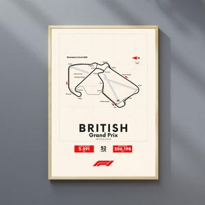Minimale Britse Grand Prix-circuitkaart | Silverstone-baan | Muurkunst F1 racebaan | Racesportposter | Digitaal motorsportdecor