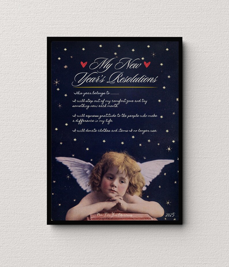 Personalized New Year Resolutions Poster: Celestial Angel Art (digital ...